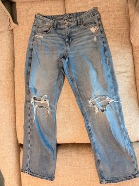 American Eagle Outfitters Light Blue Distressed Straight-Leg Jeans